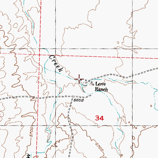 Topographic Map of Love Ranch, WY