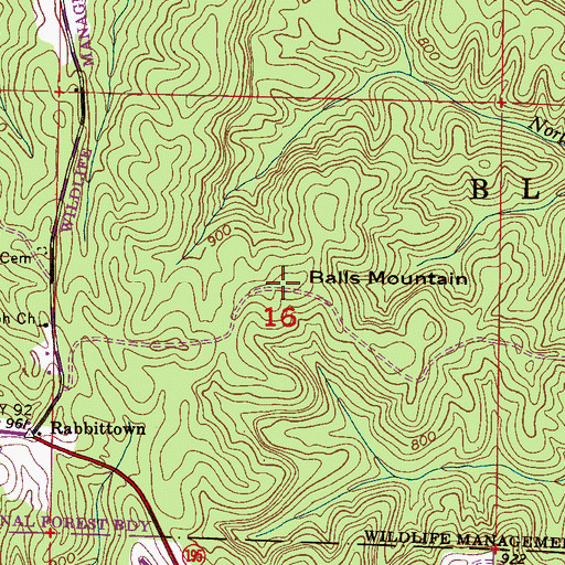 Topographic Map of Balls Mountain, AL