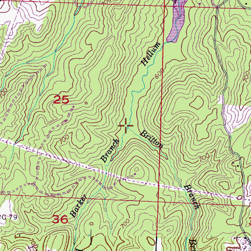 Topographic Map of Barker Branch, AL