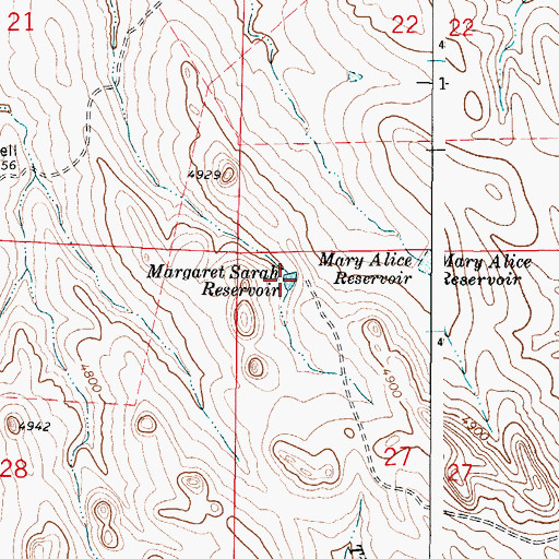 Topographic Map of Margaret Sarah Reservoir, WY