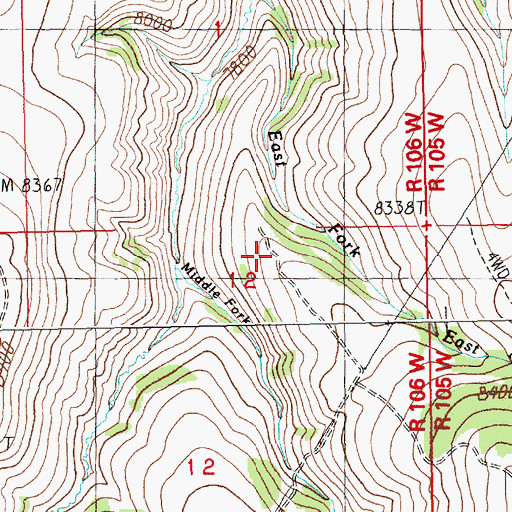 Topographic Map of Middle Fork Currant Creek, WY