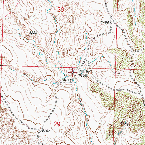 Topographic Map of Mills Well, WY