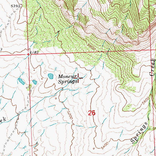 Topographic Map of Moncur Springs, WY
