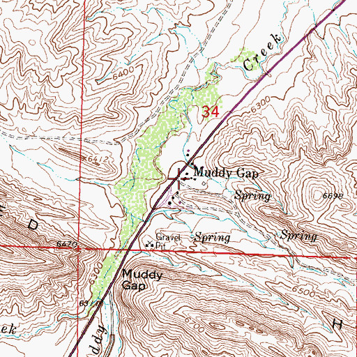 Topographic Map of Muddy Gap, WY
