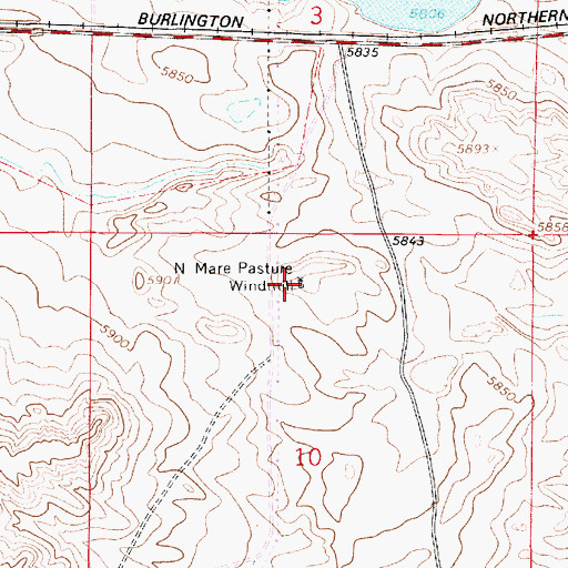 Topographic Map of North Mare Pasture Windmill, WY