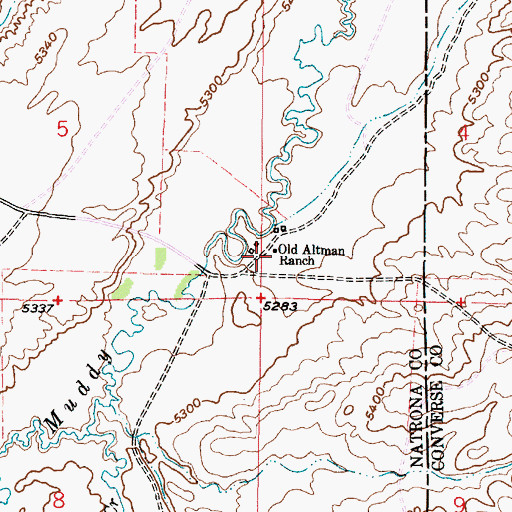 Topographic Map of Old Altman Ranch, WY