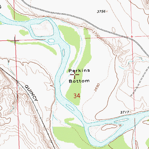 Topographic Map of Perkins Bottom, WY