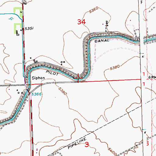 Topographic Map of Pilot Canal, WY