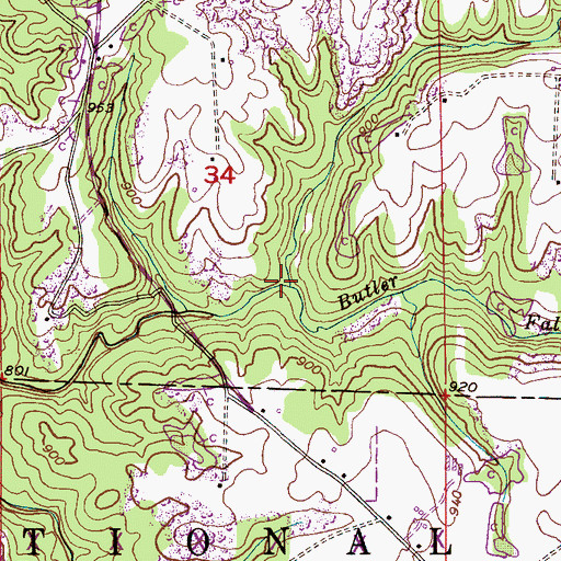 Topographic Map of Butler Falls Branch, AL