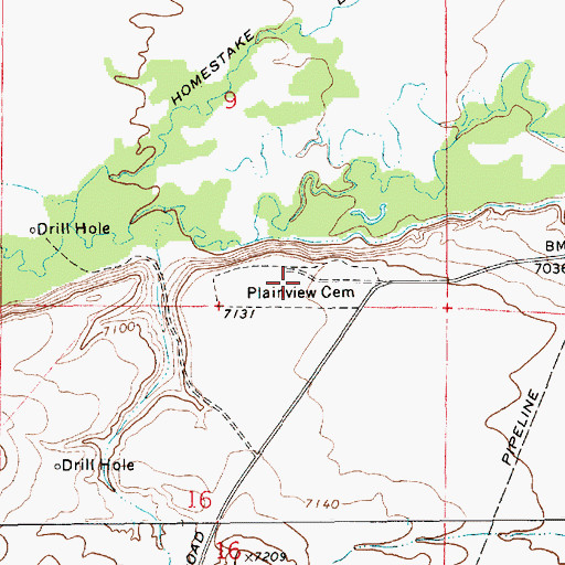 Topographic Map of Plainview Cemetery, WY