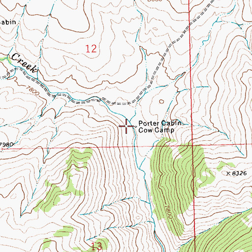 Topographic Map of Porter Cabin Cow Camp, WY