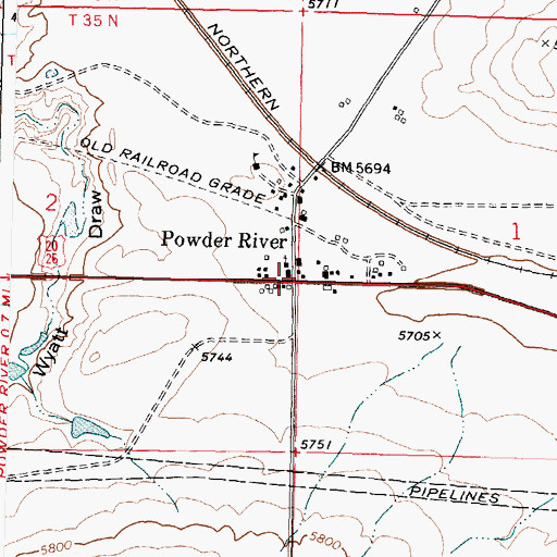 Topographic Map of Powder River, WY