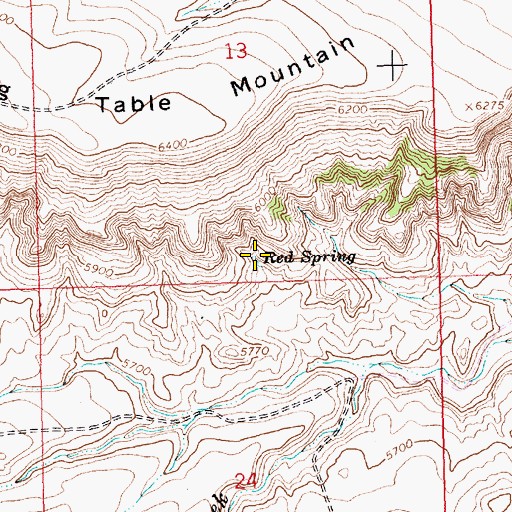 Topographic Map of Red Spring, WY