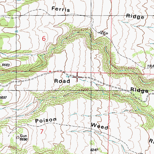 Topographic Map of Road Ridge, WY