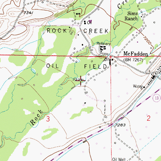 Topographic Map of Rock Creek Oil Field, WY