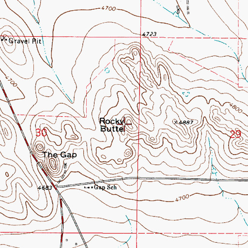 Topographic Map of Rocky Butte, WY