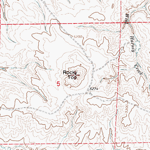 Topographic Map of Rocky Top, WY