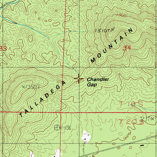 Topographic Map of Chandler Gap, AL