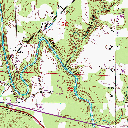 Topographic Map of Cheatham Creek, AL