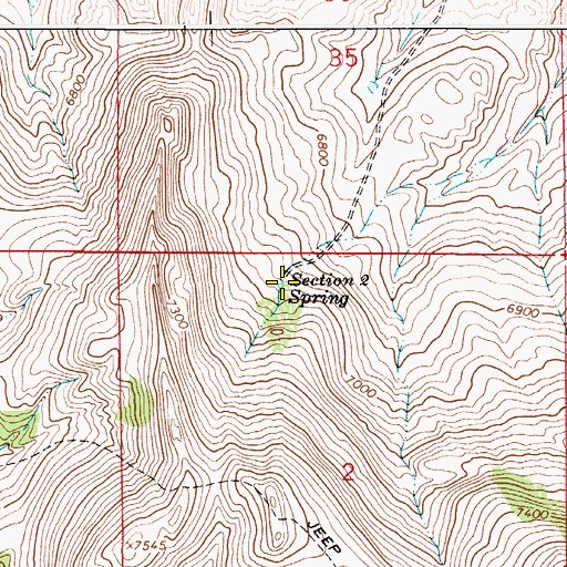 Topographic Map of Section 2 Spring, WY