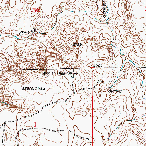 Topographic Map of Spanish Diggings, WY