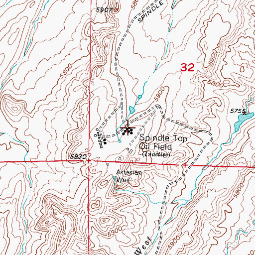 Topographic Map of Spindle Top Oil Field, WY