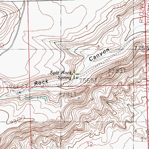 Topographic Map of Split Rock Spring, WY