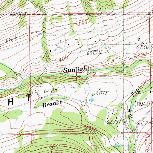 Topographic Map of Spring Branch, WY