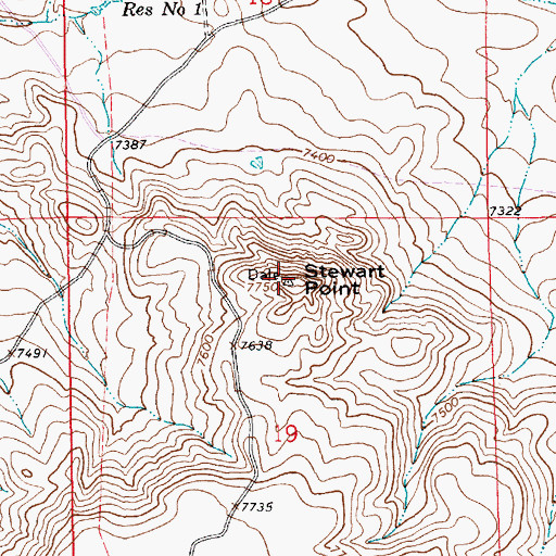 Topographic Map of Stewart Point, WY