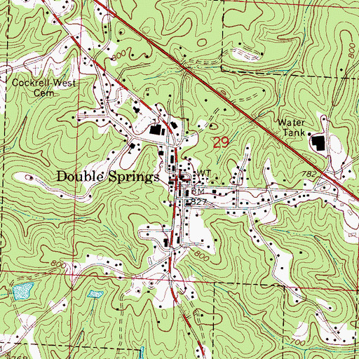 Topographic Map of Double Springs, AL