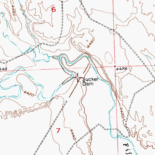 Topographic Map of Sucker Dam, WY