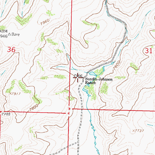 Topographic Map of Sundin Johnson Ranch, WY