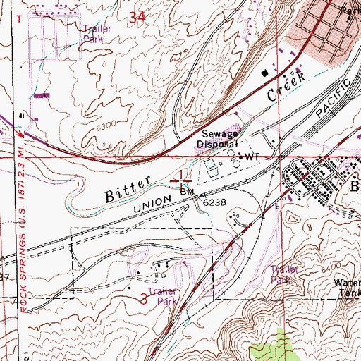 Topographic Map of Sweetwater Creek, WY