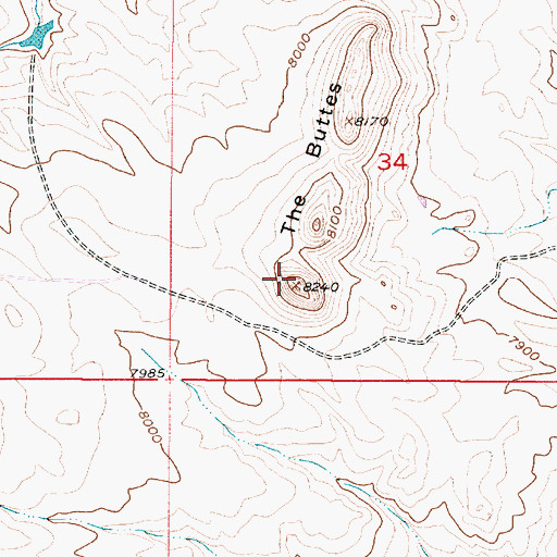 Topographic Map of The Buttes, WY
