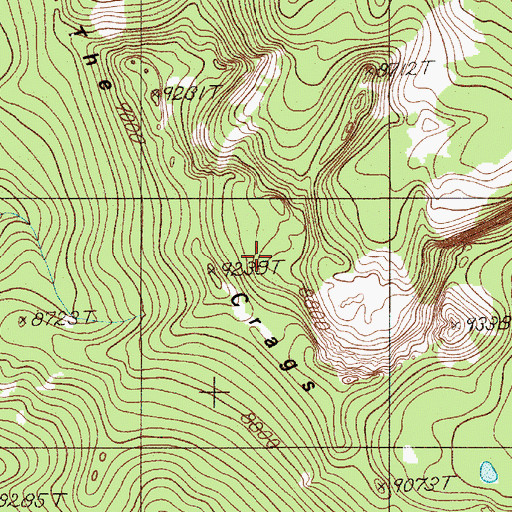 Topographic Map of The Crags, WY