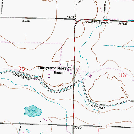 Topographic Map of Thirtythree Mile Ranch, WY