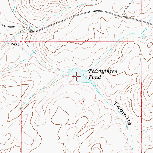 Topographic Map of Thirtythree Pond, WY