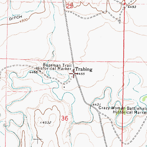 Topographic Map of Trabing, WY