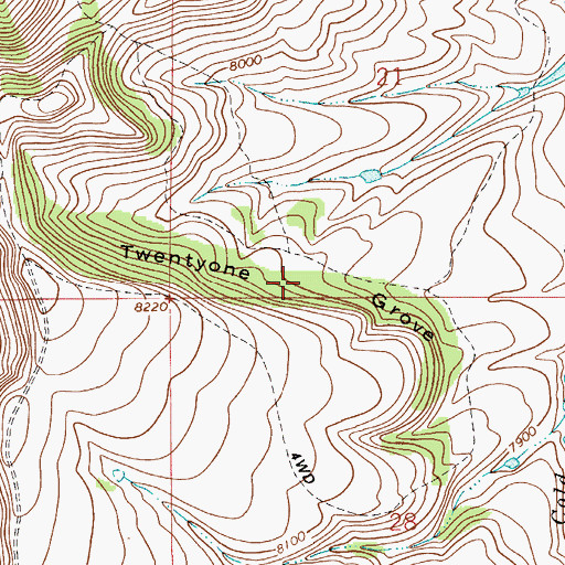 Topographic Map of Twentyone Grove, WY