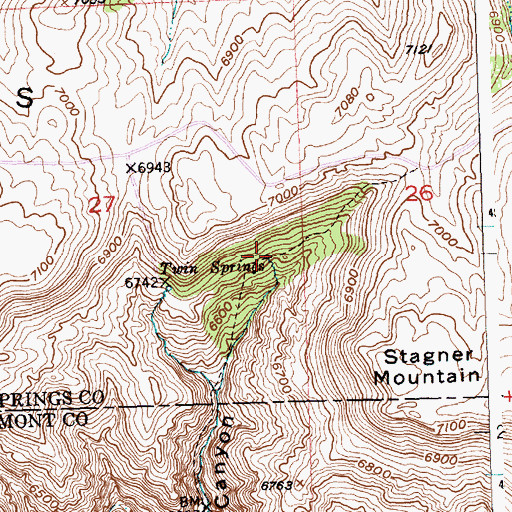 Topographic Map of Twin Springs, WY
