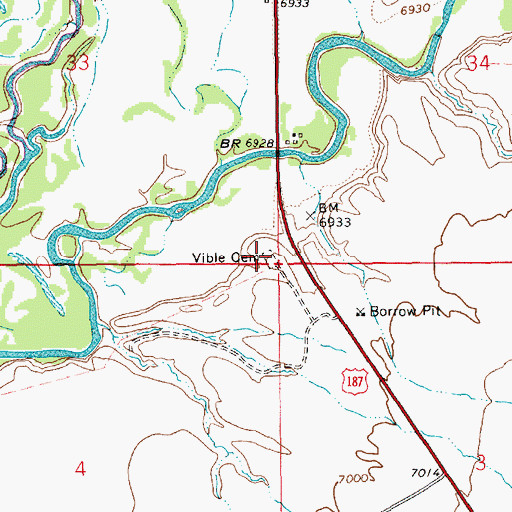 Topographic Map of Vible Cemetery, WY