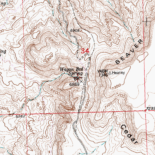 Topographic Map of Wagon Bed Spring, WY
