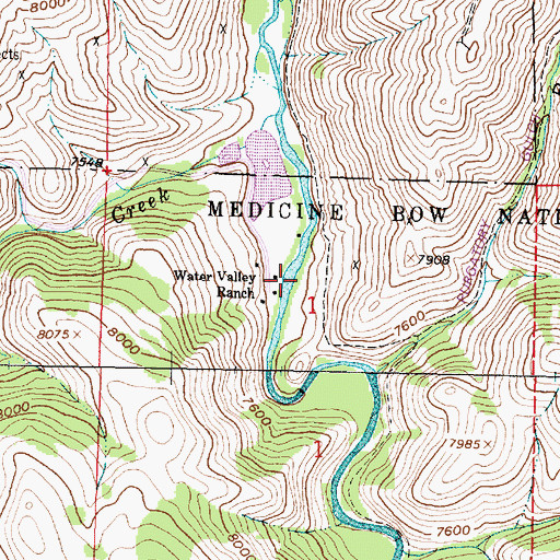 Topographic Map of Water Valley Ranch, WY
