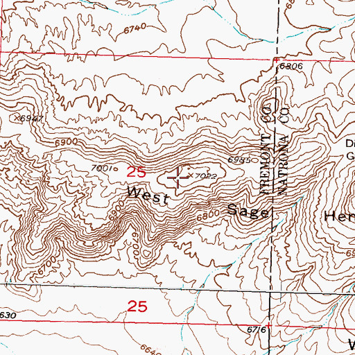 Topographic Map of West Sage Hen Rocks, WY