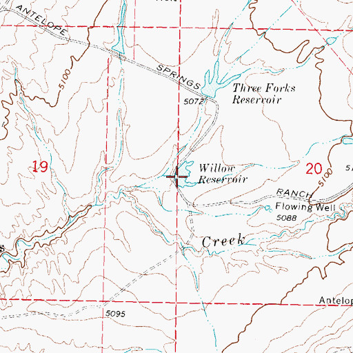 Topographic Map of Willow Reservoir, WY
