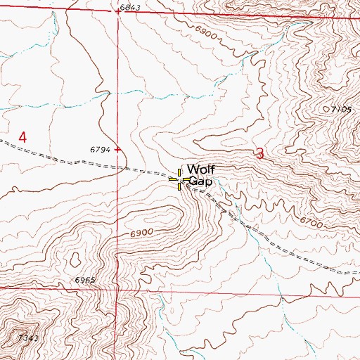 Topographic Map of Wolf Gap, WY