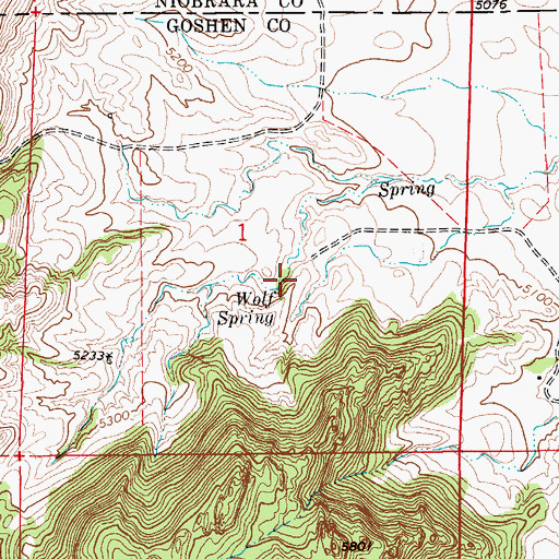 Topographic Map of Wolf Spring, WY