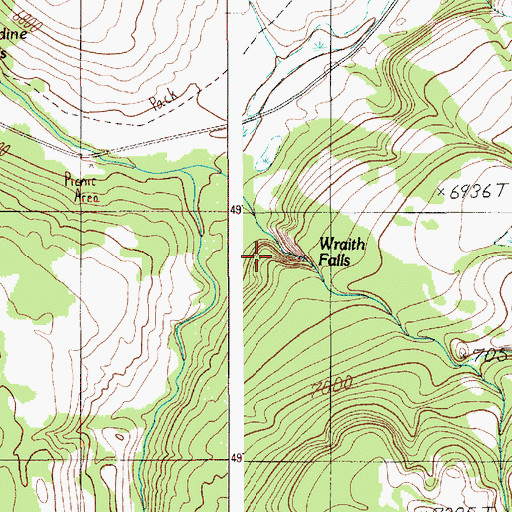 Topographic Map of Wraith Falls, WY