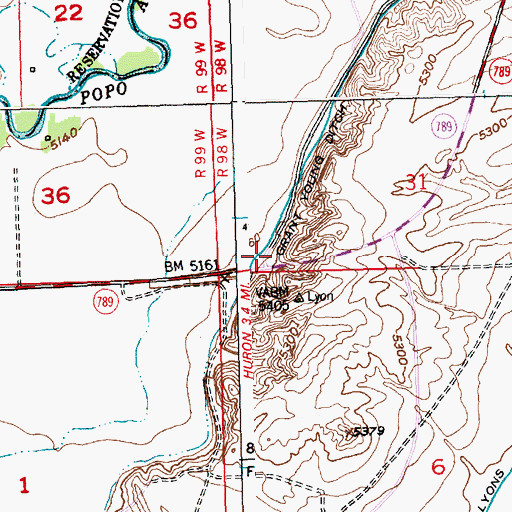 Topographic Map of Grant Young Ditch, WY