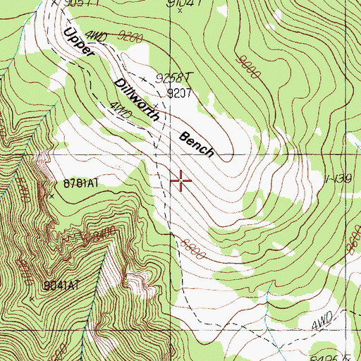 Topographic Map of Upper Dillworth Bench, WY
